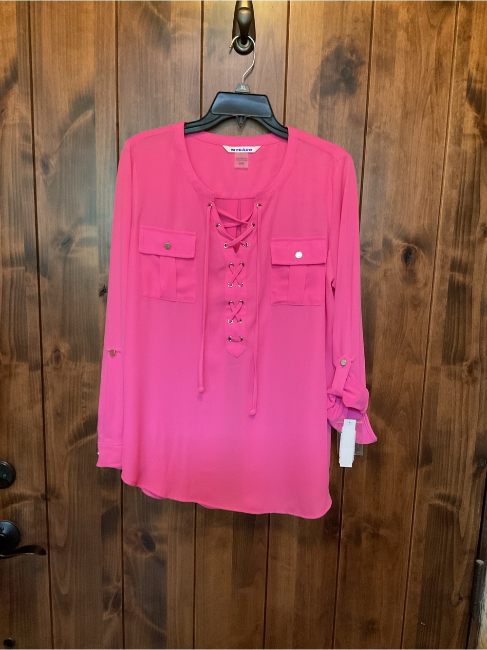 Peter Nygard Hot Pink Lace-Up Long Sleeve Blouse